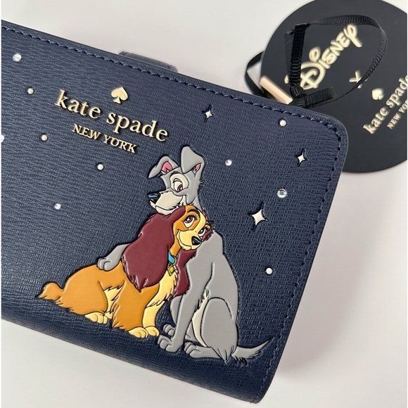 ♠️Kate Spade x Disney Lady and the Tramp Medium Bifold Wallet, Parisian Blue NWT - Picture 4 of 5